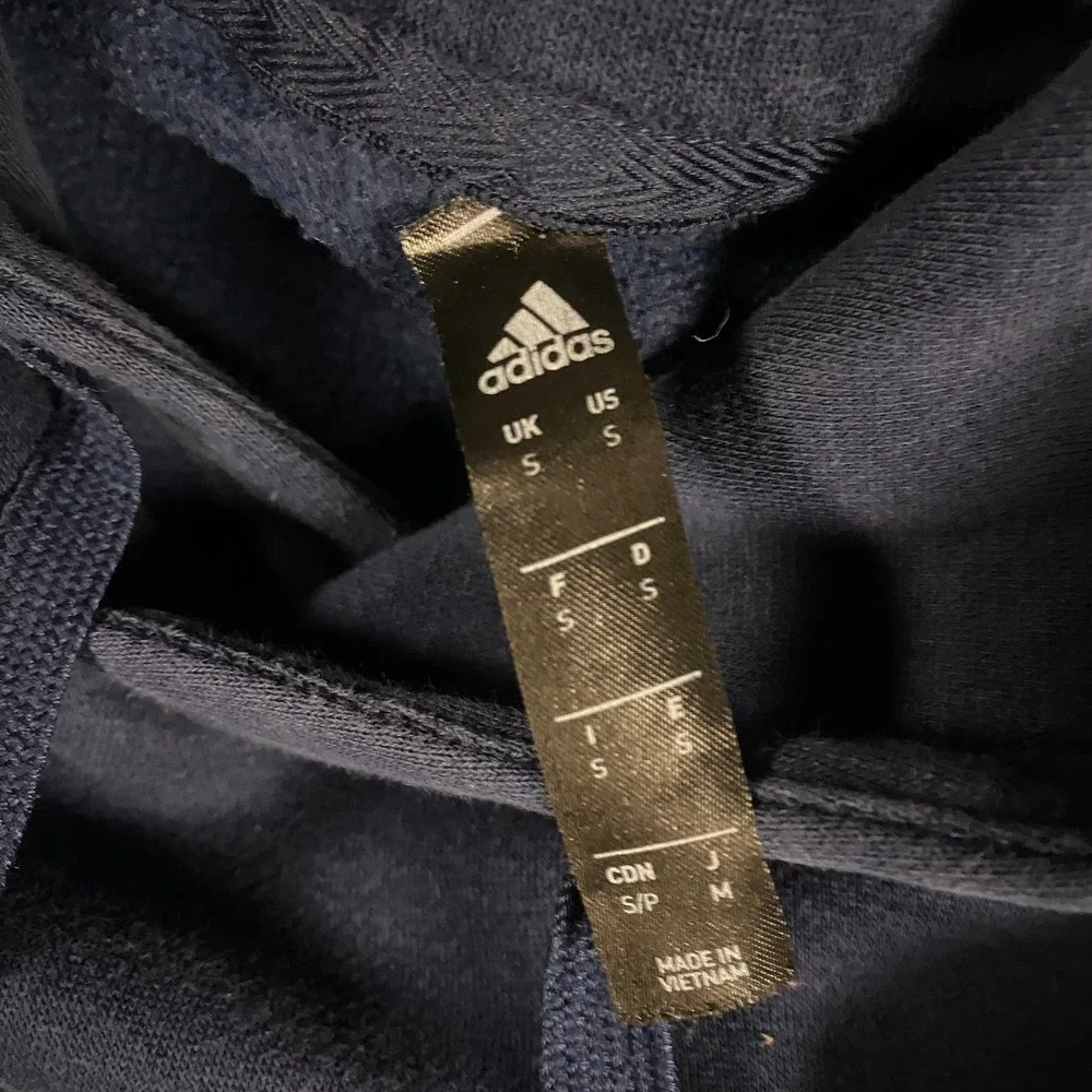 Adidas Hoodie Mens Small Navy Blue 3-Stripe Fleece Pullover